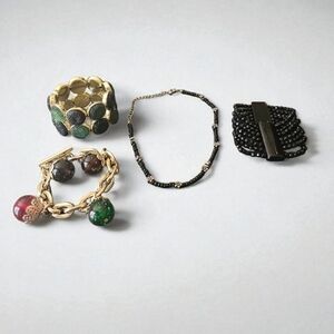 Black, Green And Red 4 Piece Jewelry Bundle, 1 Necklace And 3 Bracelets